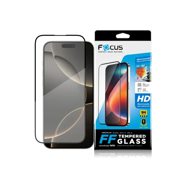 กระจกกันรอย เต็มจอ แบบใสคมชัด ขอบสีดำ สำหรับ iPhone 16 Pro