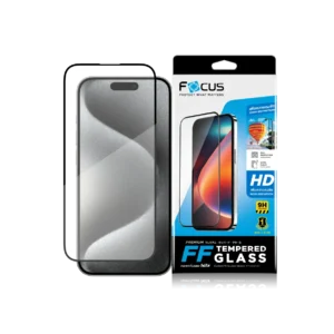กระจกกันรอย เต็มจอ แบบใสคมชัด ขอบสีดำ สำหรับ iPhone 15 Pro