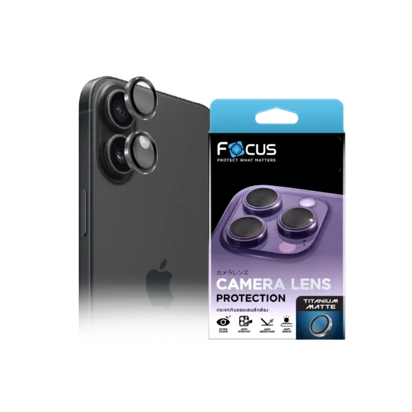 กระจกกันรอยเลนส์กล้อง Focus 3D IR เคลือบ Titanium Matte สำหรับ iPhone 16 / iPhone 16 Plus
