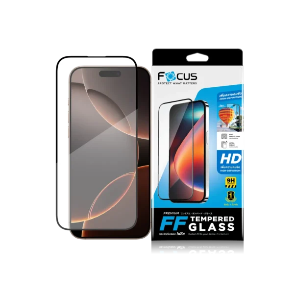 กระจกกันรอย เต็มจอ แบบใสคมชัด ขอบสีดำ สำหรับ iPhone 16 Pro Max