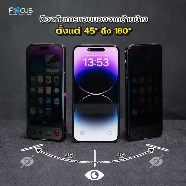 กระจกกันรอย เต็มจอ กันมอง แบบด้าน ขอบสีดำ สำหรับ iPhone 16 Plus - Image 2