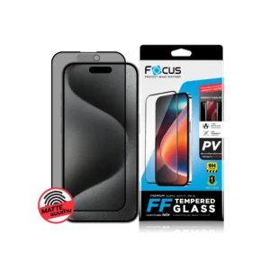 กระจกกันรอย เต็มจอ กันมอง แบบด้าน ขอบสีดำ สำหรับ iPhone 15 Pro