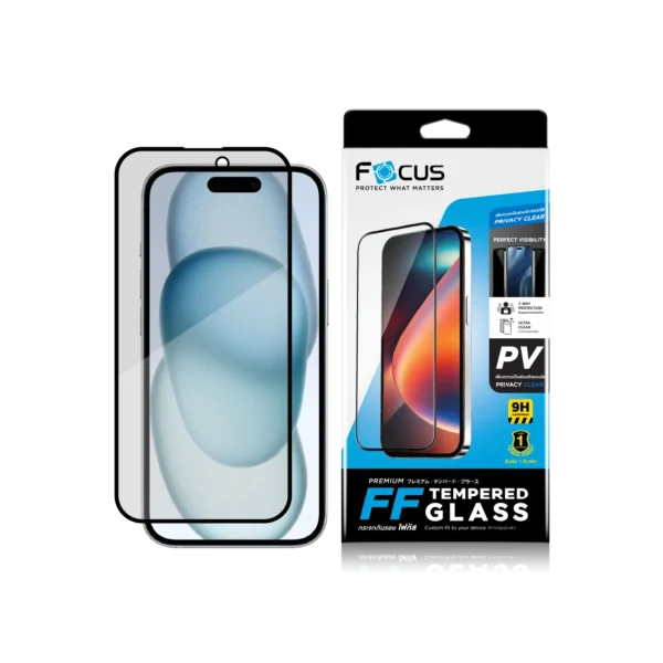 กระจกกันรอย เต็มจอ แบบกันมอง ขอบสีดำ สำหรับ iPhone 15 Plus