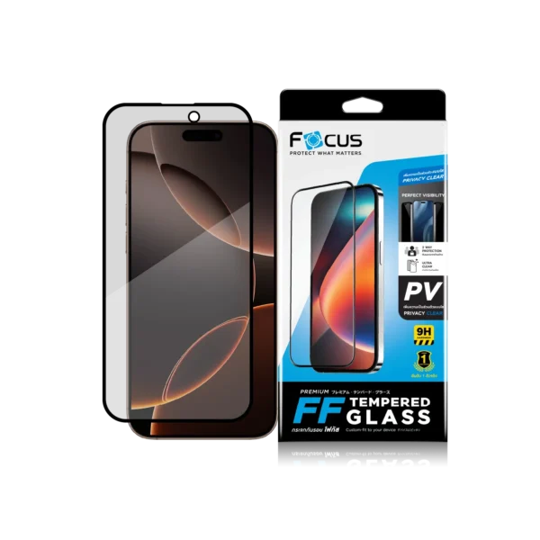 กระจกกันรอย เต็มจอ แบบกันมอง ขอบสีดำ สำหรับ iPhone 16 Pro Max