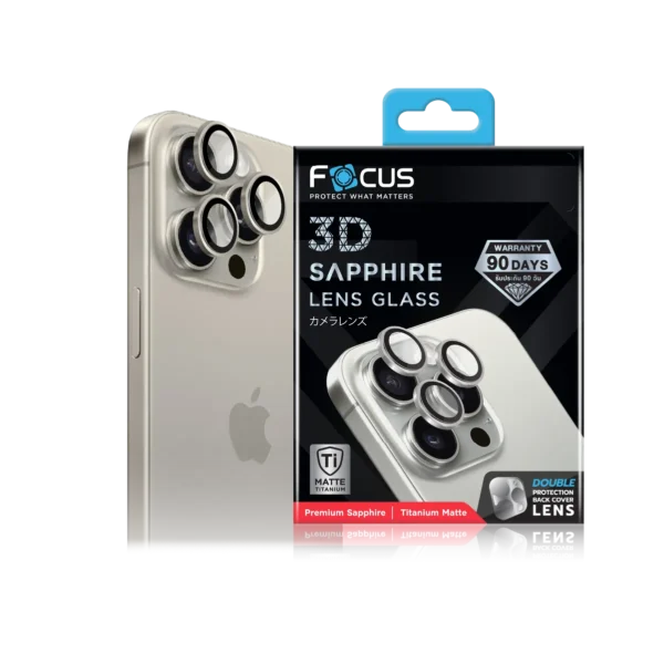 กระจกกันรอยเลนส์กล้อง Focus 3D เคลือบซาฟไฟร์ ผิวด้าน สำหรับ iPhone 15 Pro / 15 Pro Max สีน้ำเงิน
