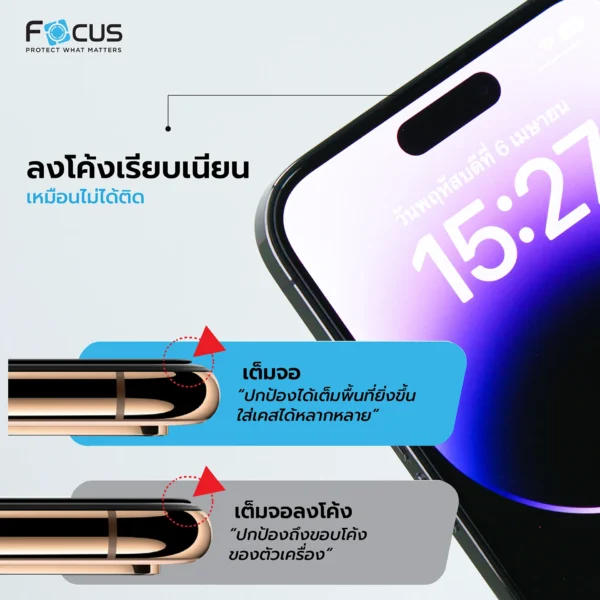 กระจกกันรอยเต็มจอ Focus แบบขอบโค้ง Ultimate Glass กันมอง สำหรับ iPhone 15 Pro - Image 3