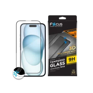 กระจกกันรอยเต็มจอ Focus แบบขอบโค้ง Shield Curved สำหรับ iPhone 15 Plus