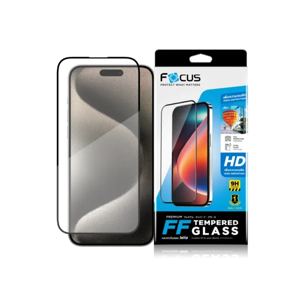 กระจกกันรอยเต็มจอ Focus แบบใสคมชัด สำหรับ iPhone 15 Pro Max