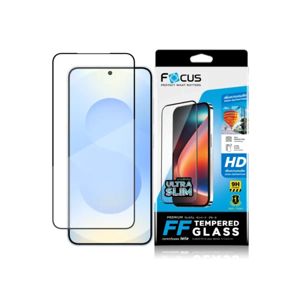 ฟิล์มกระจก Focus บางเฉียบ สีดำ สำหรับ Samsung Galaxy S24 และ S25